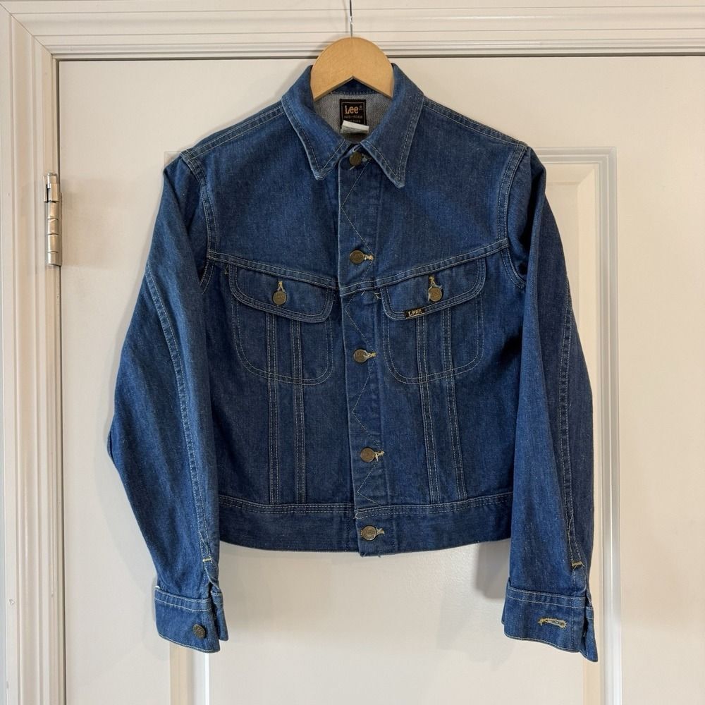 VTG 70s Lee Riders Denim‎ Jacket Union Made USA Americana Cropped Women S Tag 16